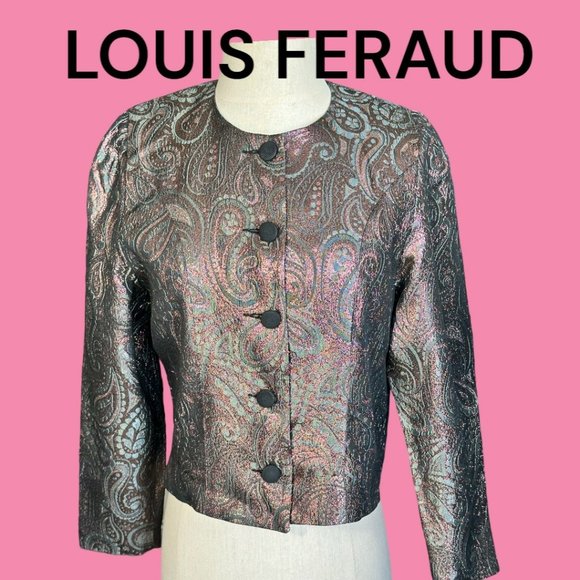 VINTAGE LOUIS FERAUD PAISLEY LAME CROPPED FITTED JACKET (SZ 6) (EUC) - Picture 1 of 9